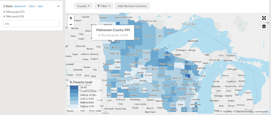 Map of Minnesota and Wisconsin