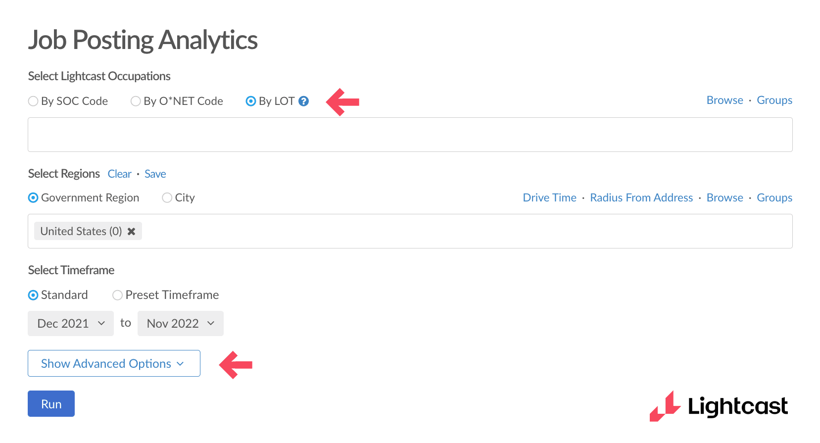 screenshot of the Job Posting Analytics feature in Analyst, with red arrows highlighting the relevant sections