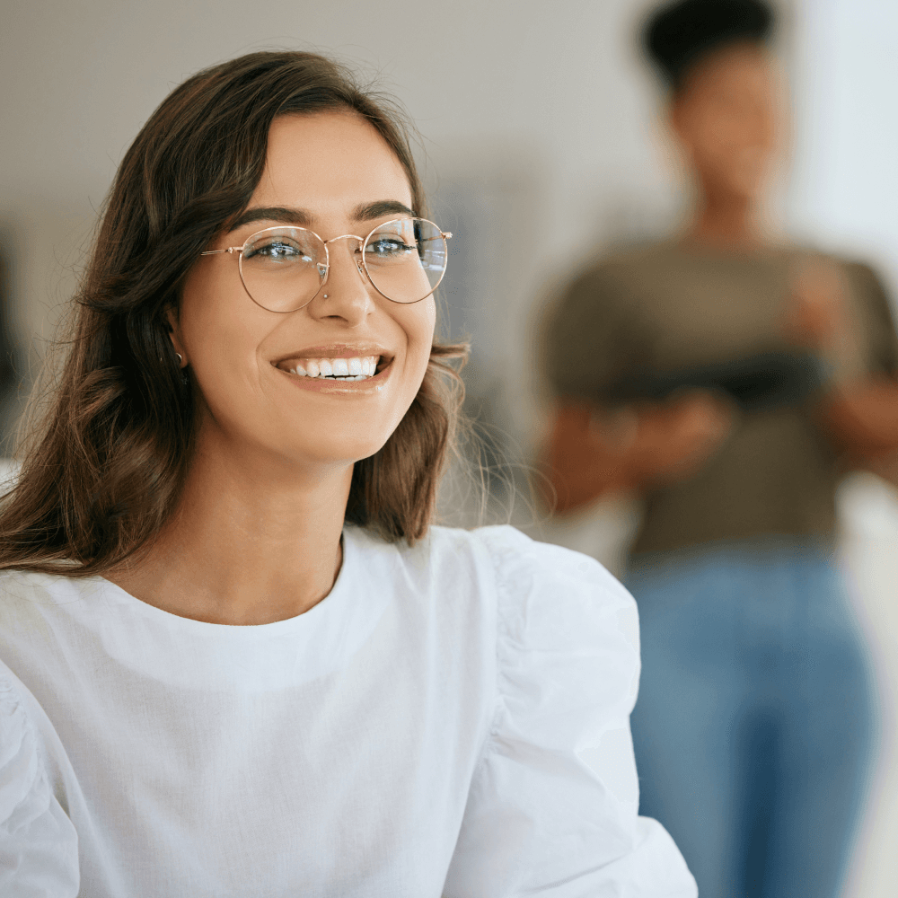 happy woman with glasses