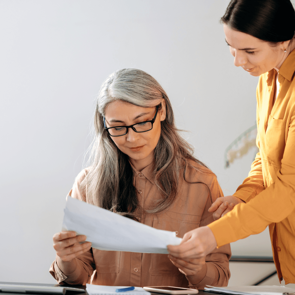 Woman looking at papers