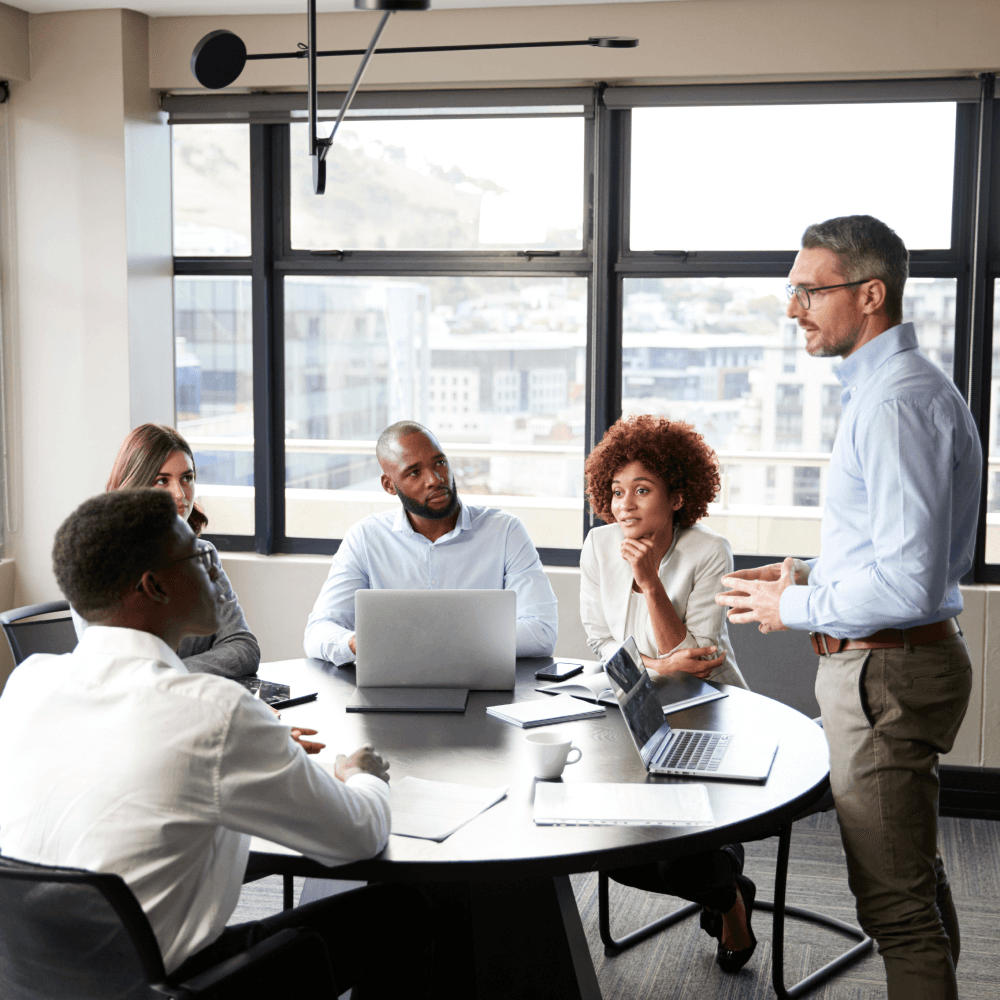 meeting with man standing