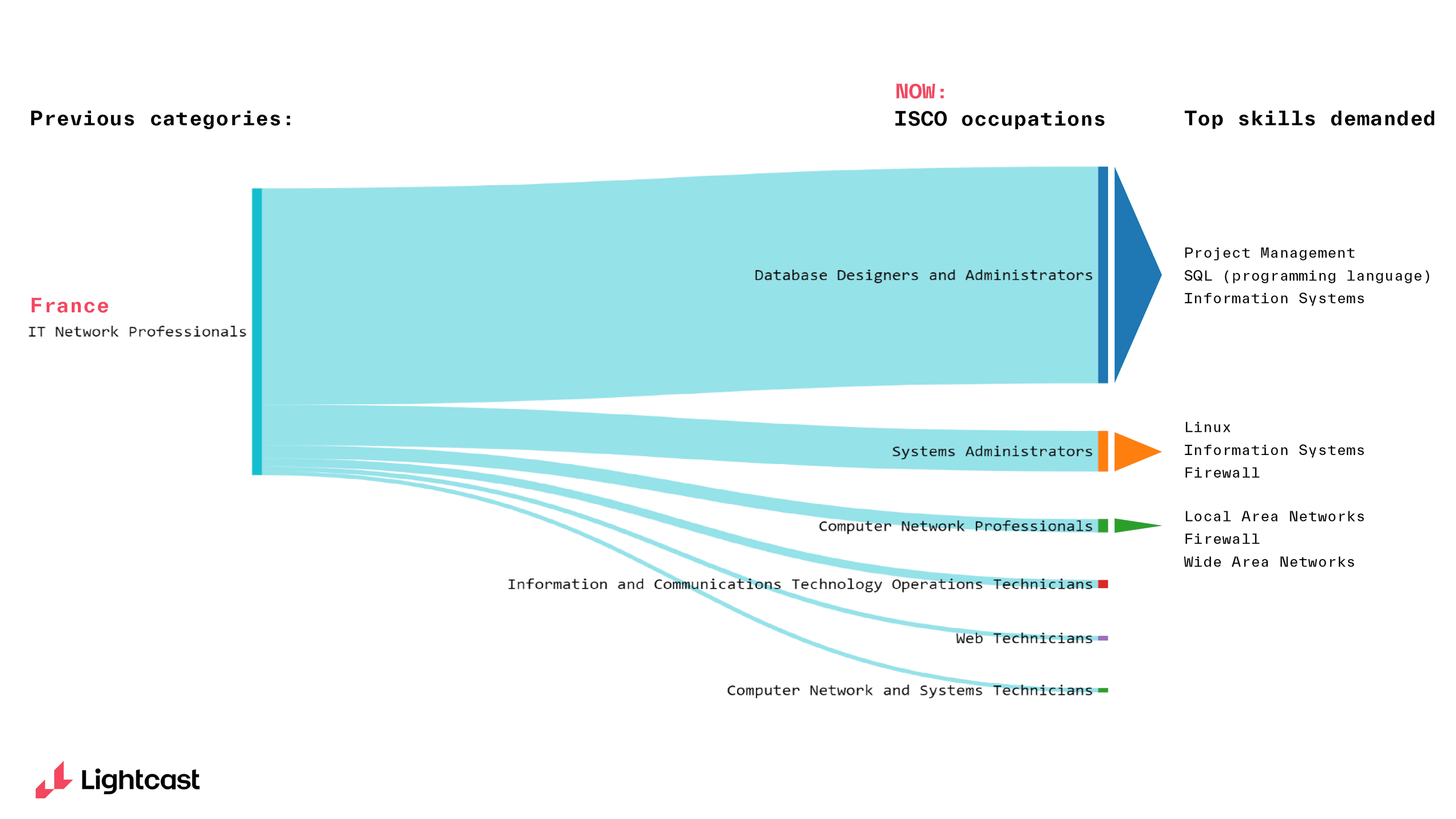 Chart showing a more specific view of how to categorize IT network professionals in France