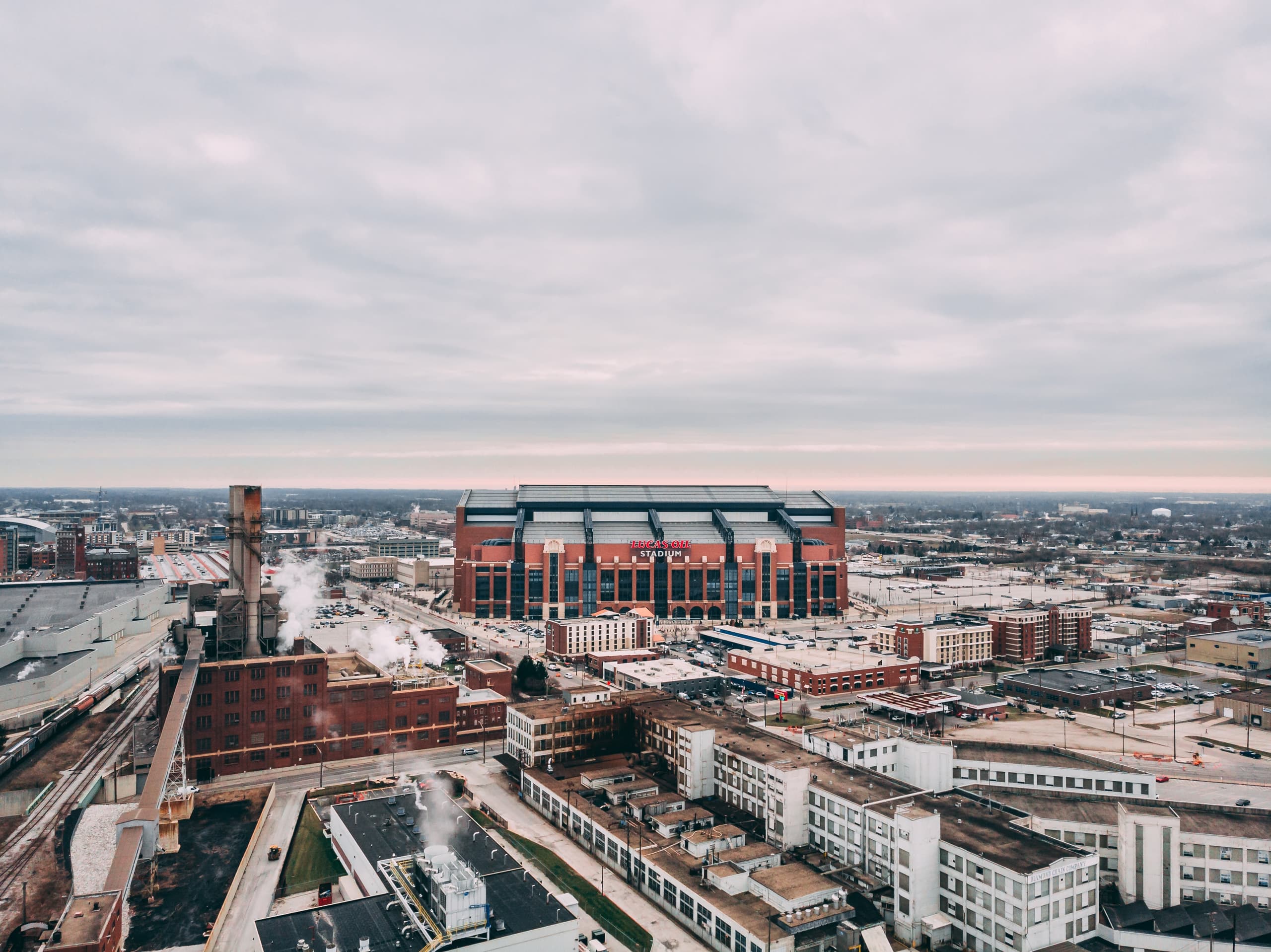 Downtown Indianapolis, highlighting Lucas Oil stadium