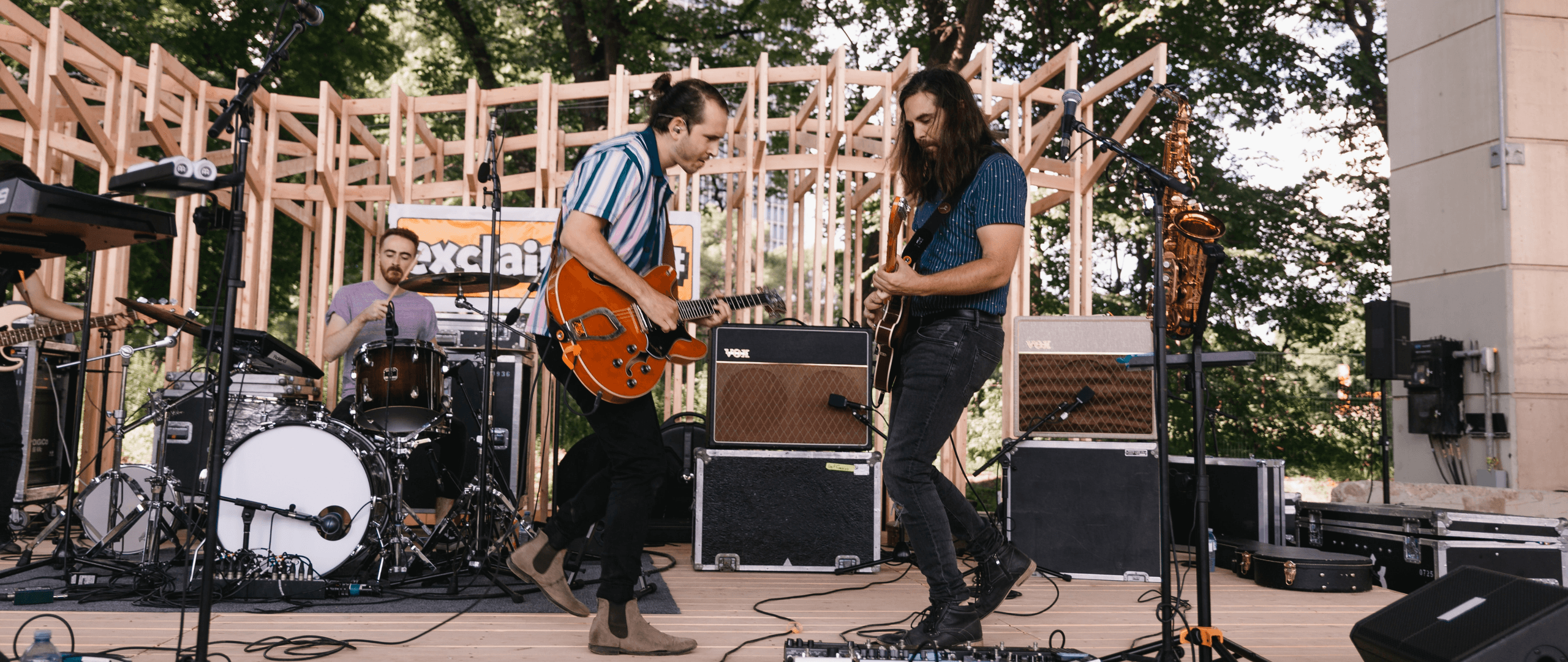 Band playing a show on a small stage