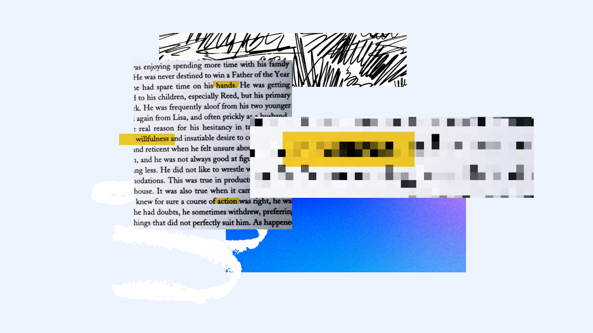 collage of text and pixelation