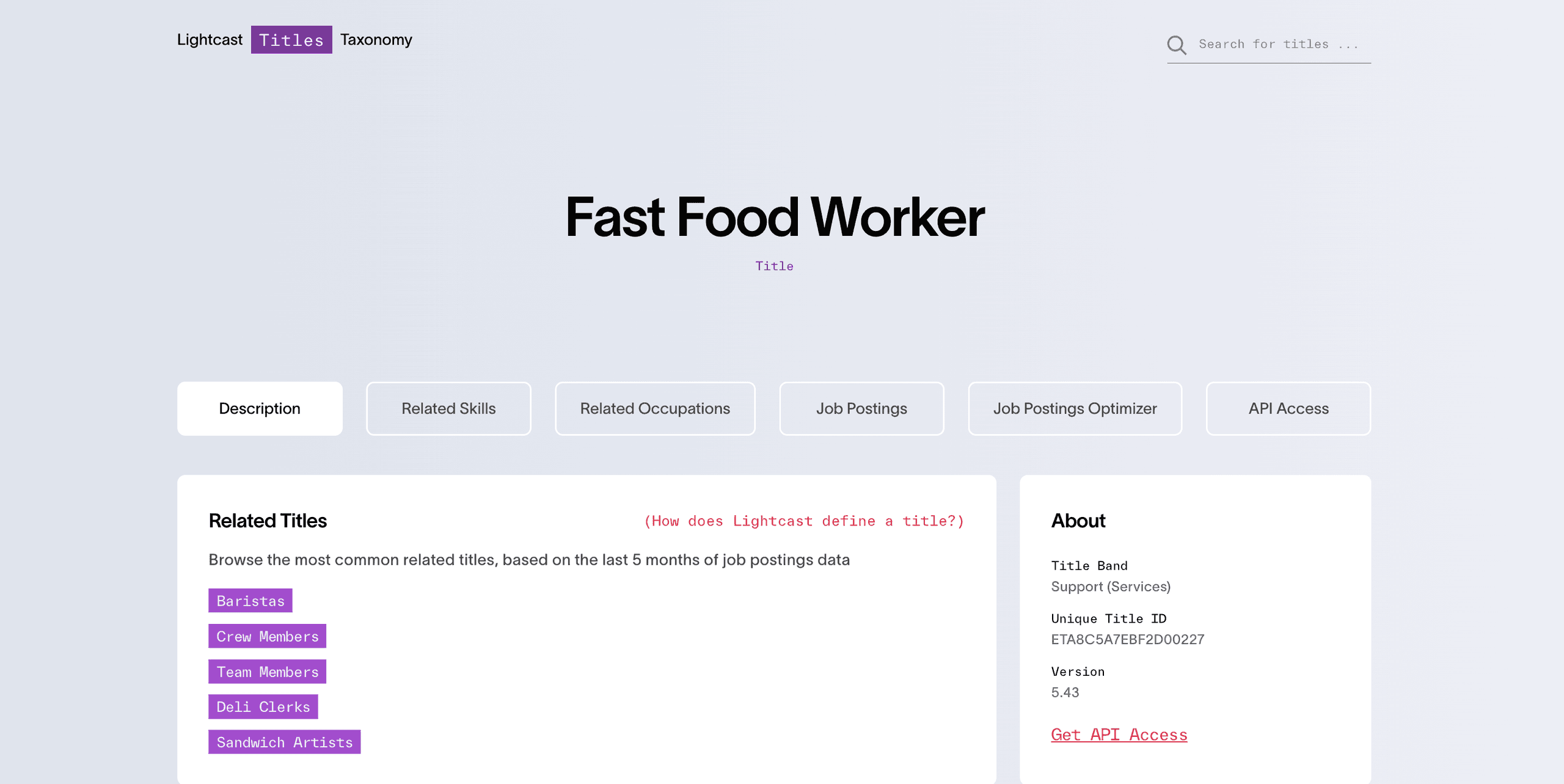 Titles Taxonomy - Fast Food Worker