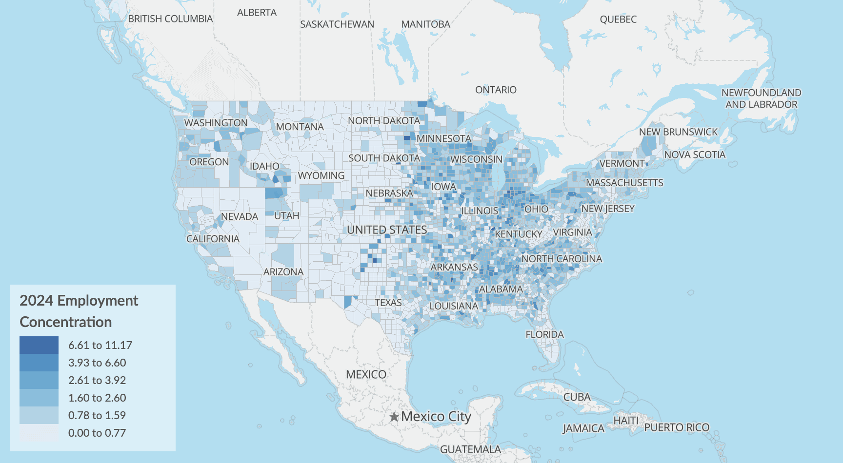 Employment concentration by county