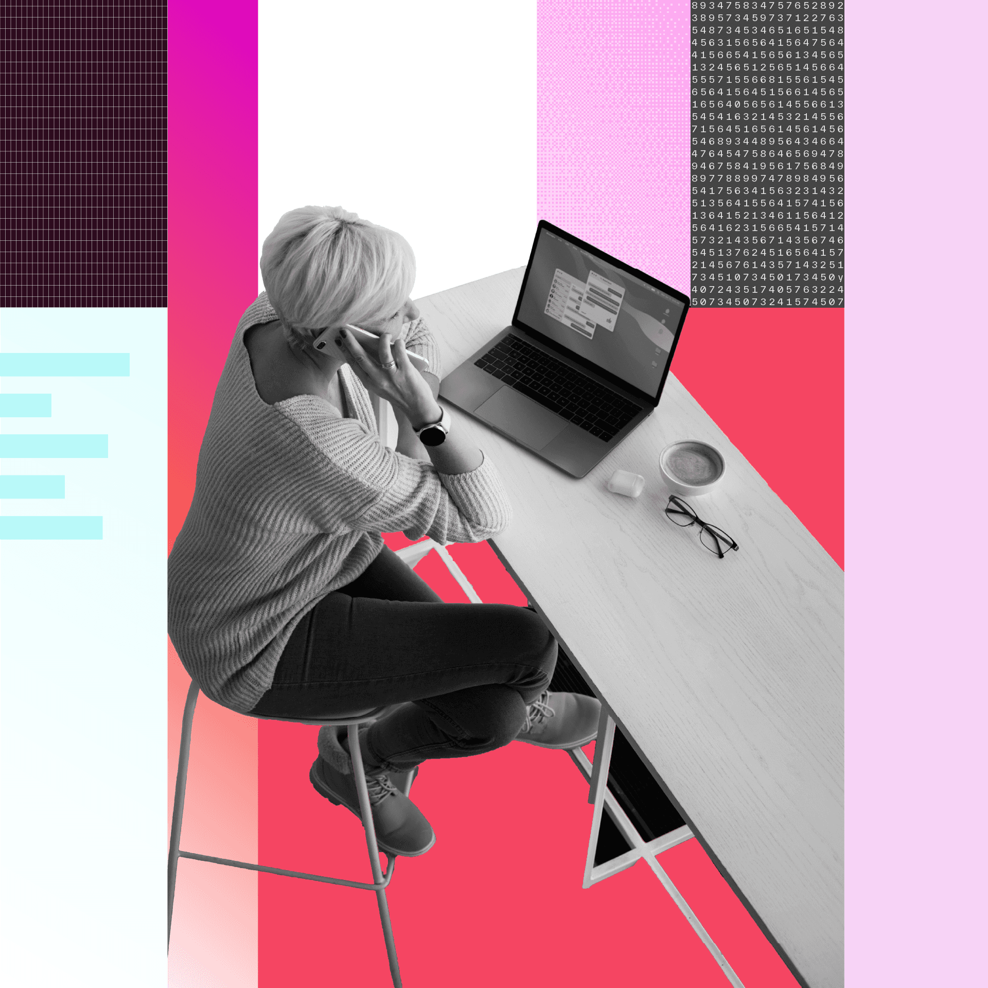 Woman on phone drinking coffee