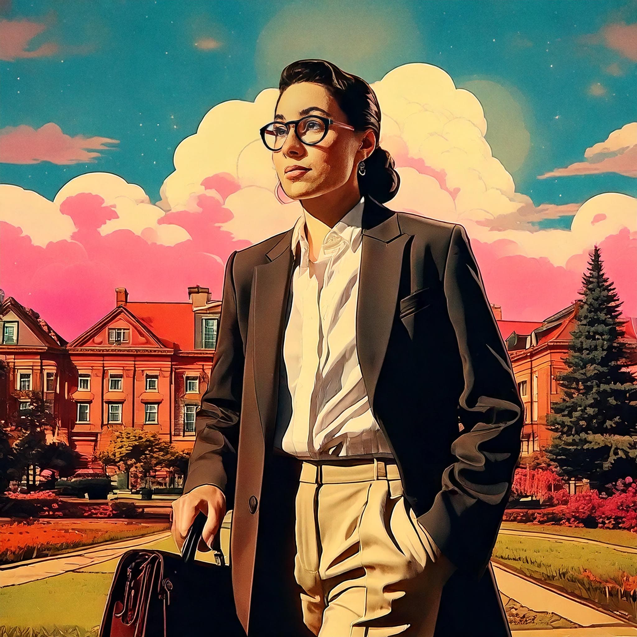 AI generated - woman walking through campus