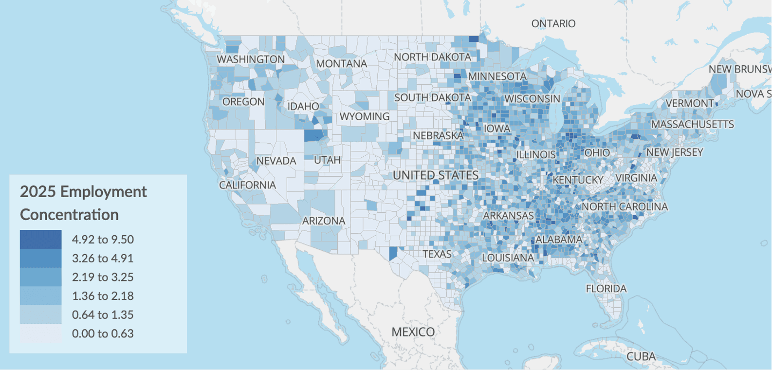 Employment concentration by county