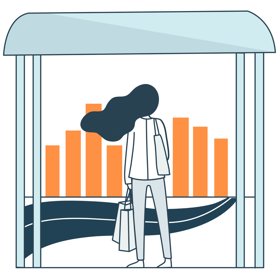 Illustration of woman waiting at a bus stop