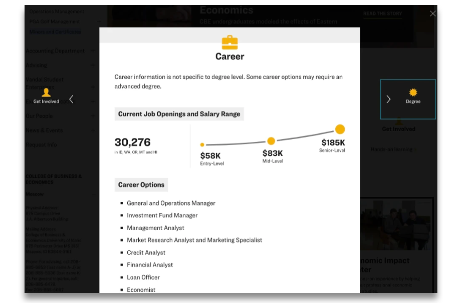 The University of Idaho uses an API to pipe career data directly into program pages