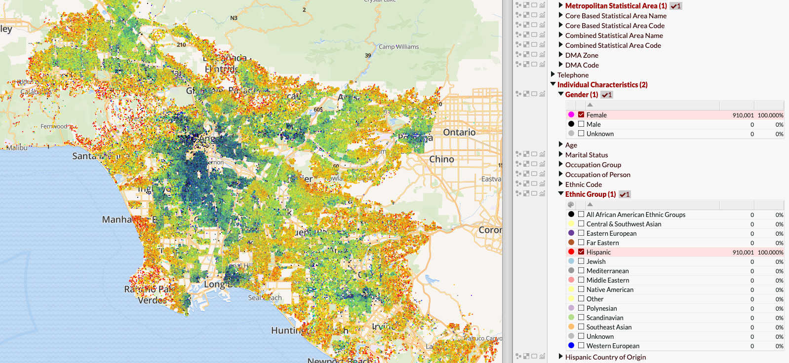 A map of hispanic females in the greater Los Angeles region. Source: CollegeAPP+