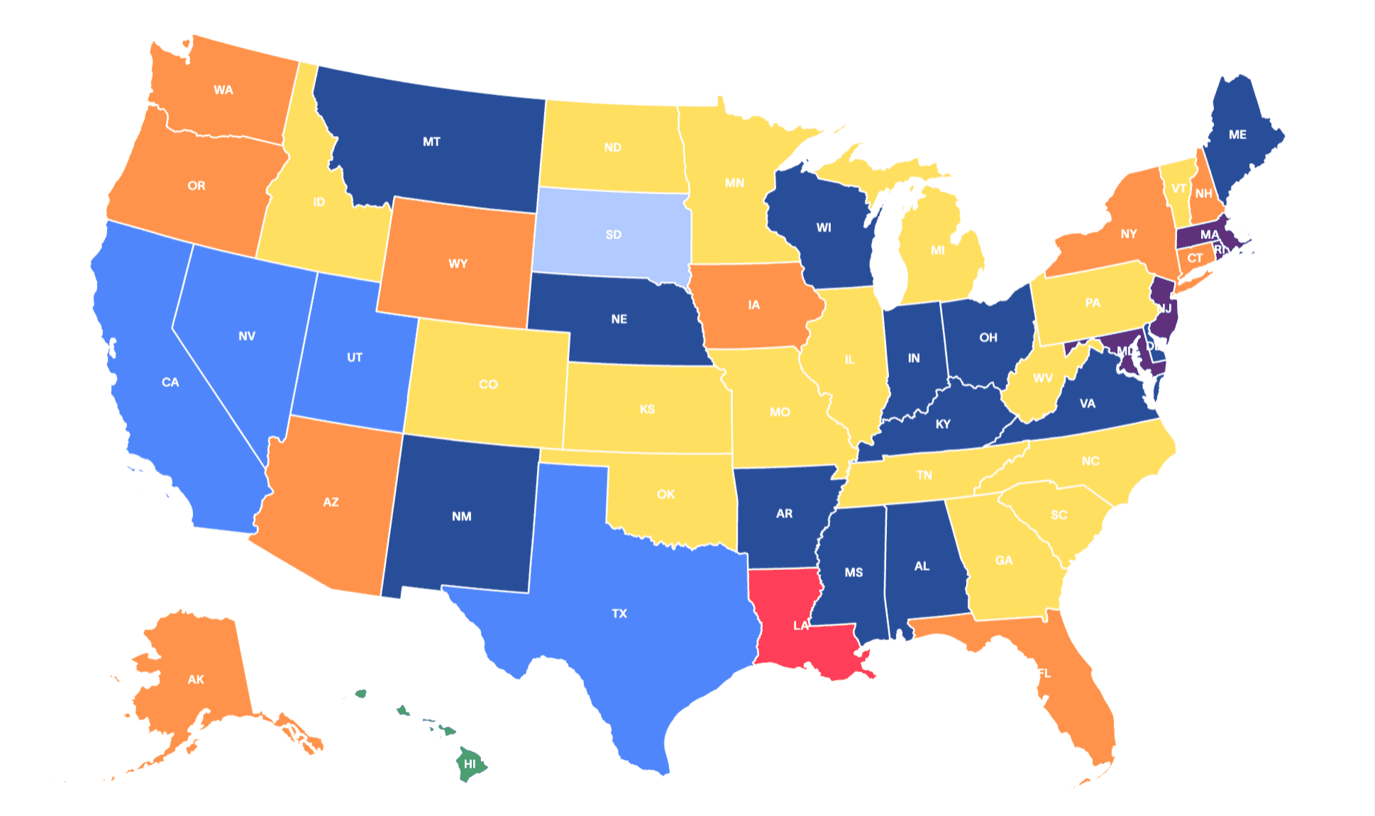 Map of most posted for job in the US by state 2025